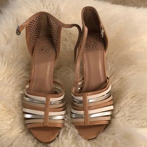 Tan and silver Diva heels